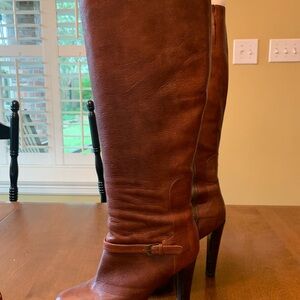 Nine West tall brown high heel platform dress boots